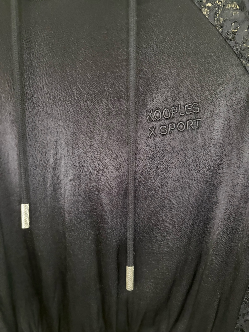 Kooples X Sport Black Lace-Trim Hooded Pullover - Picture 2 of 10